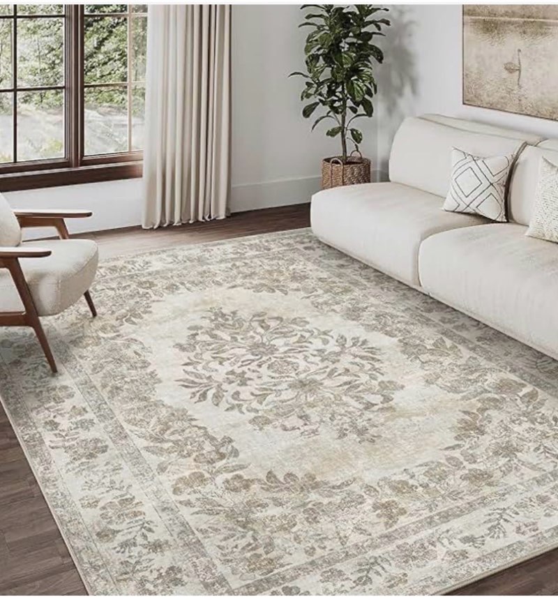 purecozy 6x9 beige area rug washable living room vintage carpet bedroom distressed large non slip lo
