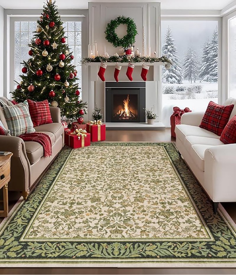 GarveeHome 9x12 Christmas Area Rug for Living Room: Machine Washable Christmas Area Rugs for Bedroom