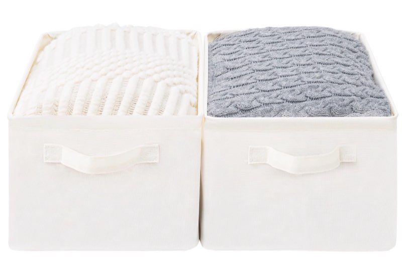 storage basket bins with metal frame, large collapsible fabric storage baskets for organizing shelf, basket organizer w/handles for blankets, towels, laundry, shelves, 2-pack, beige