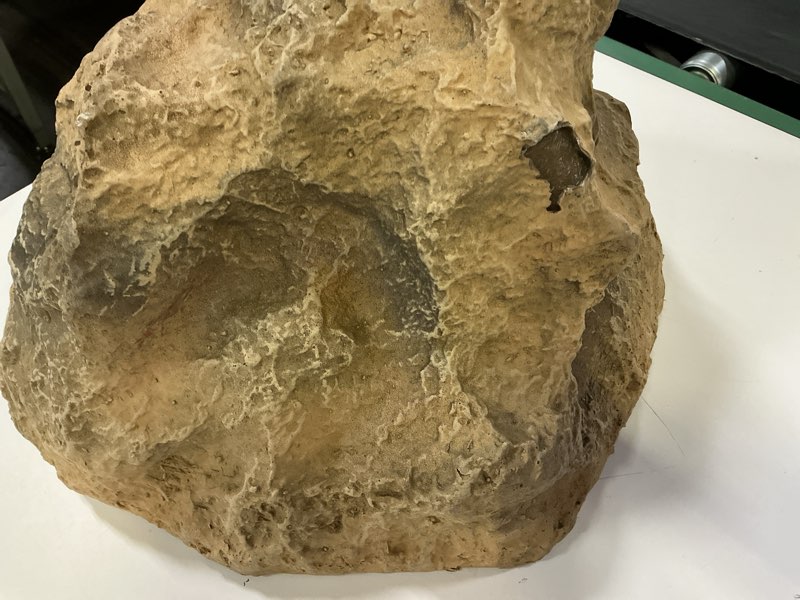 Condition photo showing As Is for backyard x-scapes artificial rock for landscaping fake rock well pump cover for decorating to hide pipe fiberglass boulder covers small natural grey 9 in h x 13 in w x 16 in l beige small
