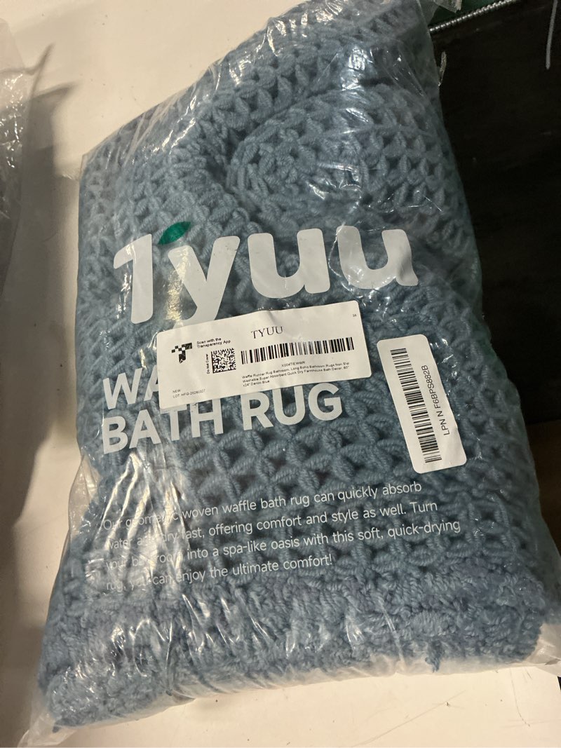 Condition photo showing New/Like New for tyuu waffle runner rug bathroom, long boho bathroom rugs non slip washable super absorbent quick dry farmhouse bath decor, 60"x24" denim blue denim blue 2' x 5' (runner)