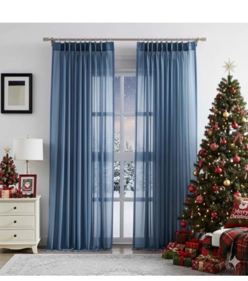 WEST LAKE Extra Large Coronet Blue Pinch Pleated Sheer Curtains for Living Room Sliding Door,French 