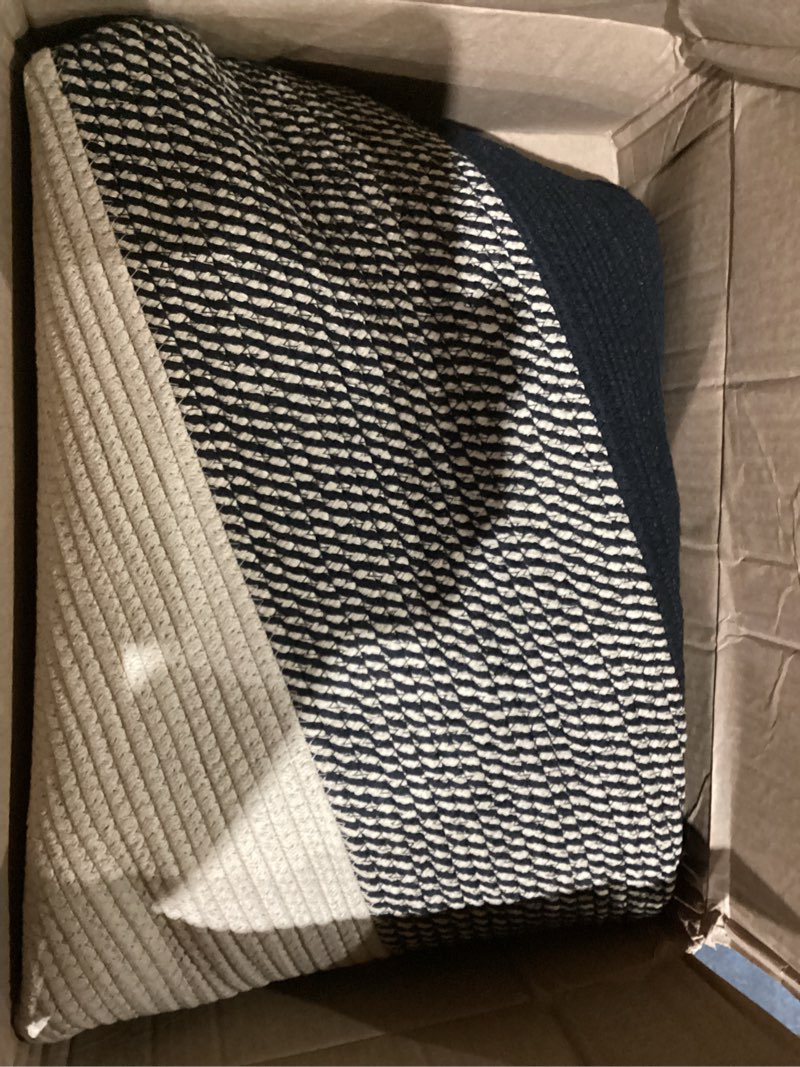 Condition photo showing As Is for VIPOSCO Tall Laundry Basket, Large Dirty Clothes Hamper with Leather Handle, Woven Rope Storage Basket for Blanket, Toy In Living Room, Bathroom, Bedroom - 100L Brown & Black Brown & Black 100L