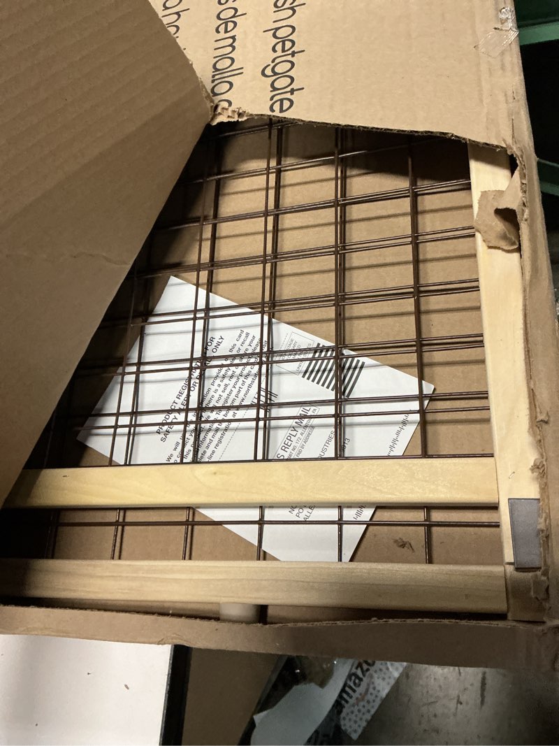 Condition photo showing Good Condition for mypet north states 48" wide wire mesh gate: made in usa, simply expand and lock in place. pressure mount. fits 29.5"- 48" wide (37" tall, sustainable hardwood) (b07ftrh55z)