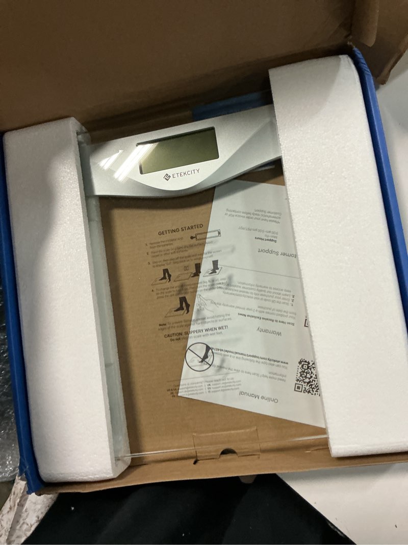 Condition photo showing Good Condition for etekcity digital body weight bathroom scale, large blue lcd backlight display, high precision measurements,6mm tempered glass, 400 pounds silver ?11.9 x 11.9 inches