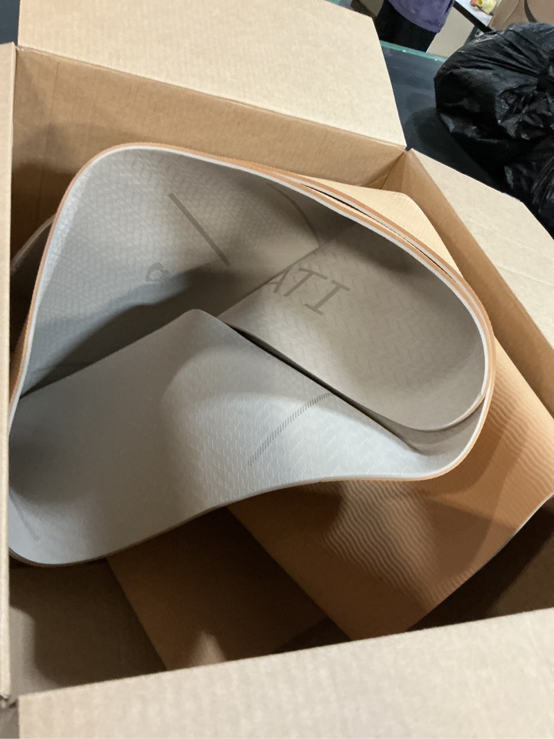 Condition photo showing Good Condition for YOGATI® Yoga Mat with Strap with Alignment Lines. Home Workout Mat for Women, Men and Kids. Thick Non Slip Yoga Mat for Pilates and Fitness. Brown, Pink and Purple Yoga Mats