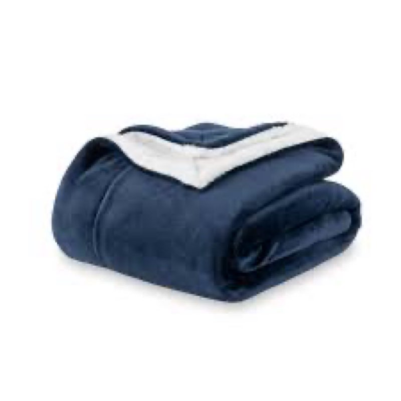 berkshire blanket-sherpa fleece blanket, warm and soft loftmink reversible blanket for bed, sofa and travel, dress blues, 