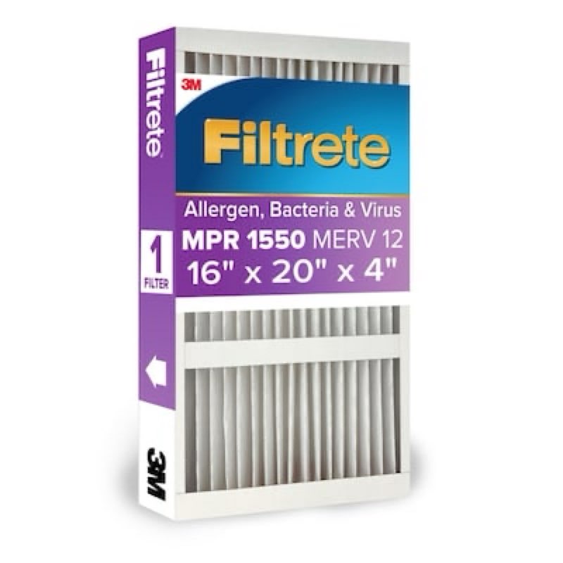 filtrete 16 x 20 x 4 merv 12 1550 mpr allergen, bacteria and virus electrostatic pleated air filter