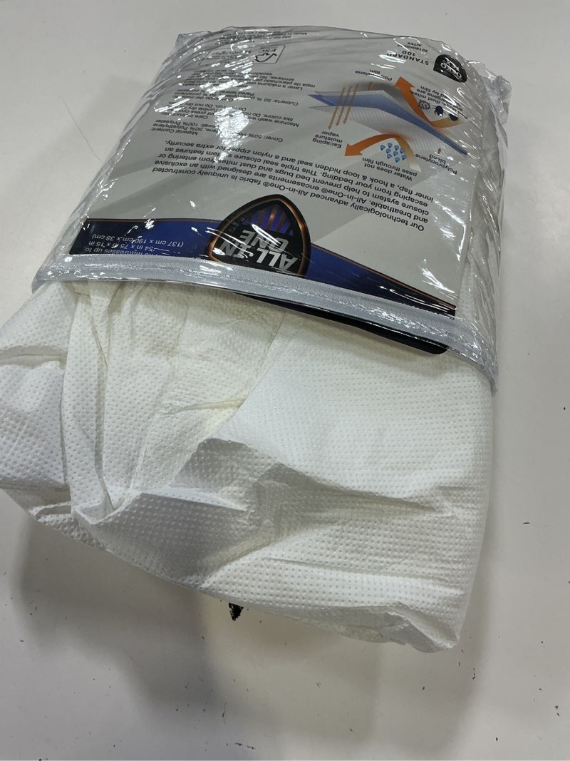 Condition photo showing Good Condition for all-in-one mattress protector, zippered encasement, water & stain resistant, triple seal protection, full, white full solid