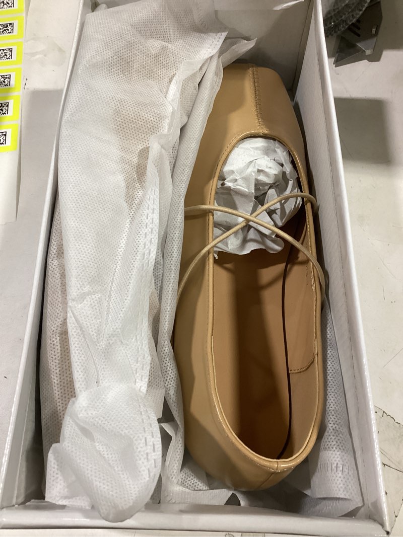 Condition photo showing Good Condition for Criss Cross Strap Ballet Flats for Women Square Toe Mary Jane Flats Shoes Comfortable Slip On Ballerina Shoes 7 Tan