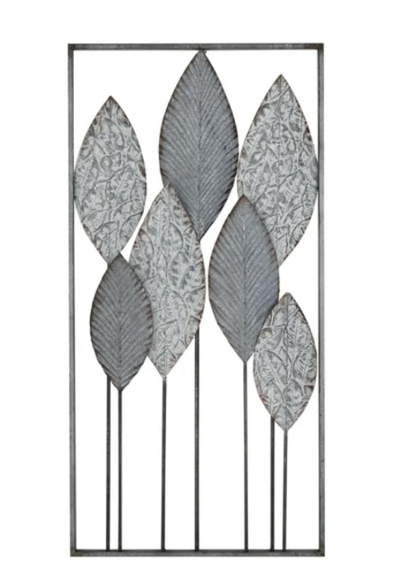 DecMode Gray Metal Tall Cut-Out Leaf Wall Decor with Intricate Laser Cut Designs