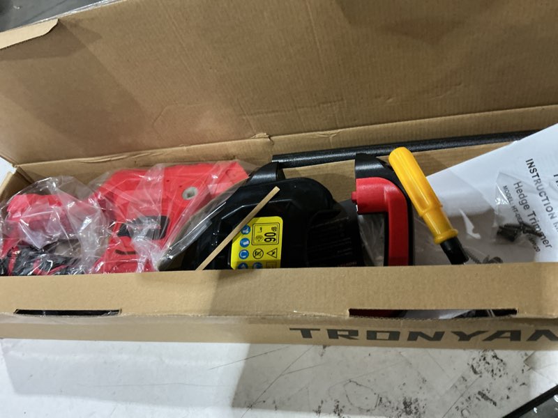 Condition photo showing As Is for not tested hedge trimmer compatible with milwaukee 18v battery (tool only), cordless bush trimmer with 1600rpm brushless motor, 22 inches steel blade with 3/5'' cutting capacity (no battery)