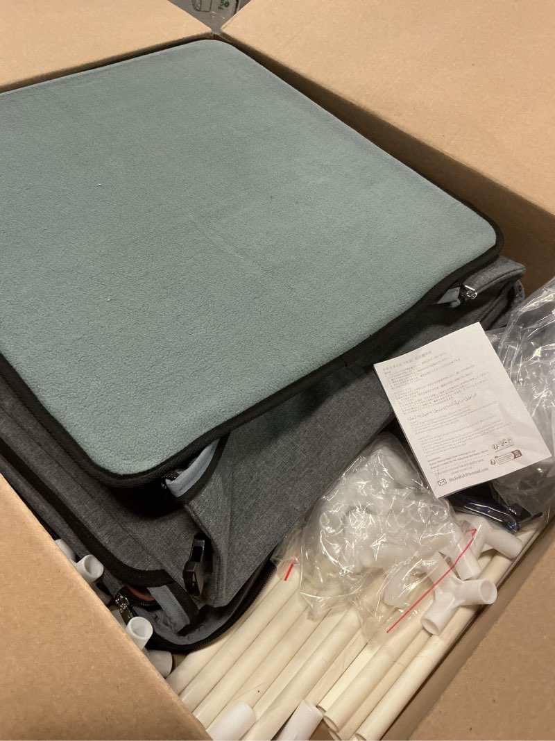Condition photo showing As Is for Lekereise 2-in-1 Cat Travel Carrier with Litter Box, (20.85" x2) x19.7"x19.7" Large Cat Carrier with Zipper Locks for Moving Across The Country (No Hammock) - Grey (20.85"x2)L x 19.7"W x 19.7"H PVC Grey
