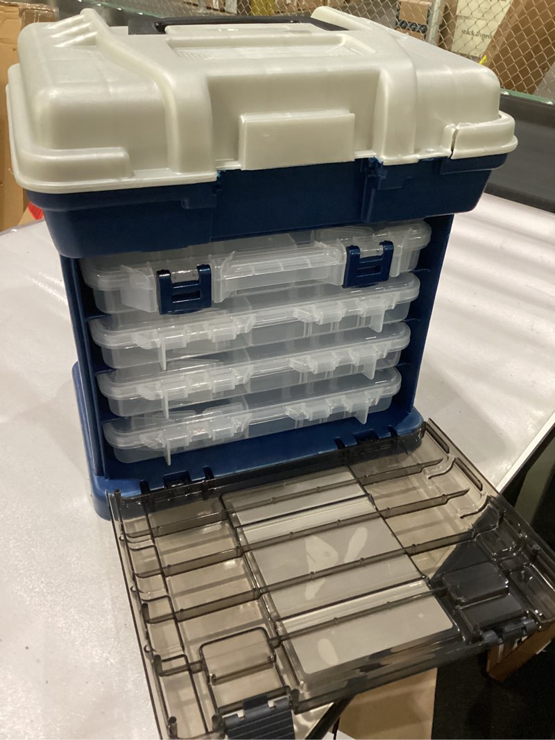 Condition photo showing Good Condition for *top lock broken* Plano 1364 4-By Rack System 3650 Size Tackle Box, Premium Tackle Storage