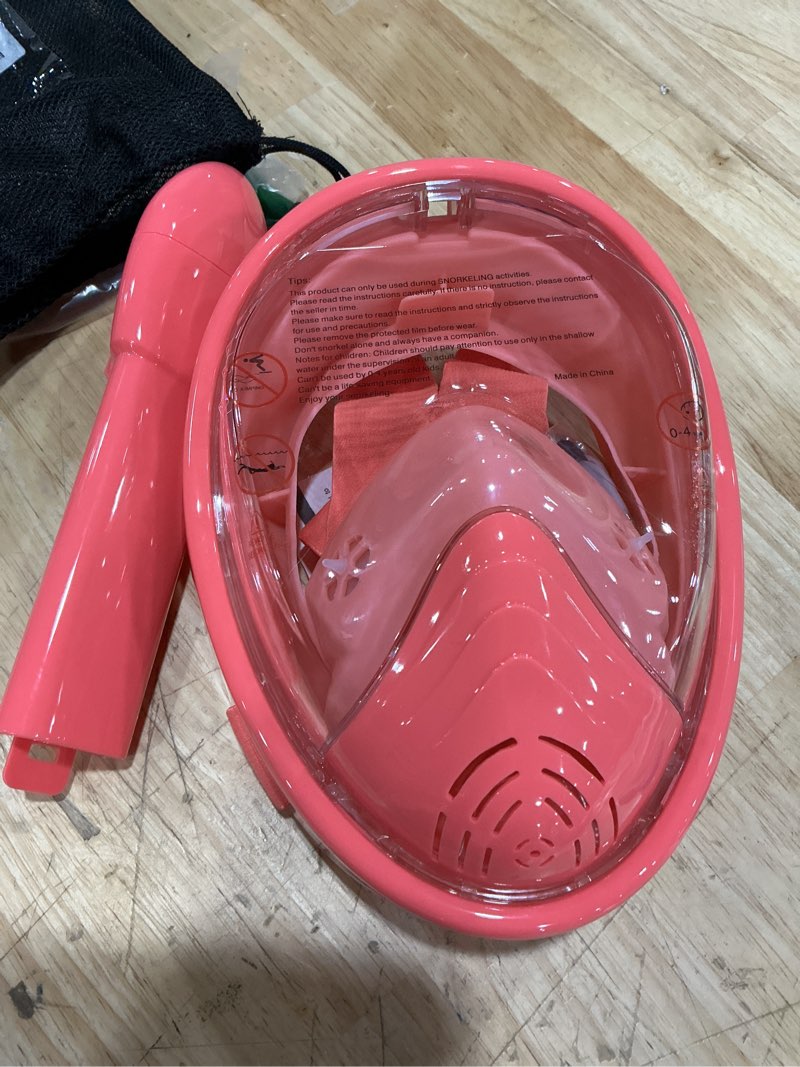 Condition photo showing Good Condition for qingsong kids snorkel mask full face, snorkeling set with camera mount, foldable 180 degree panoramic view snorkeling gear anti-fog anti-leak 1pink x-small