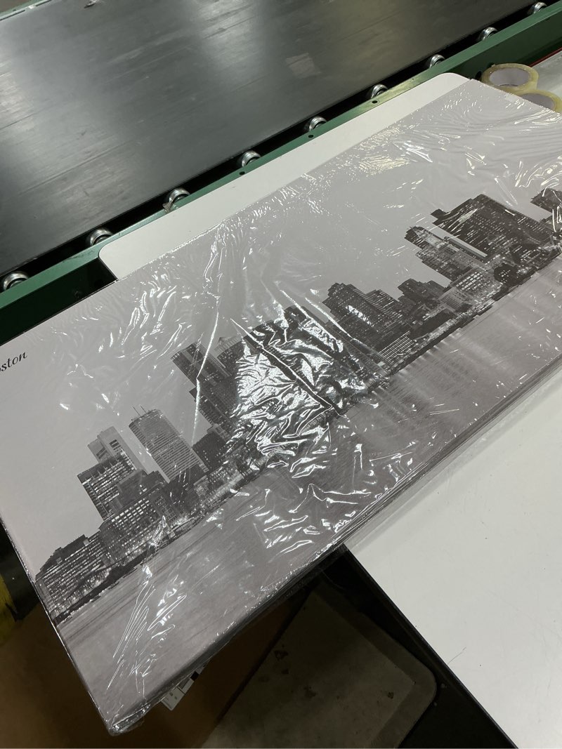 Condition photo showing New/Like New for Boston Skyline Wall Art Black and White City Panoramic Canvas Prints Pictures Modern Night View Cityscape Posters Boston Downtown Paintings for Living Room Bedroom Office Home Decorations 20x40" 40"L x 20"W Boston