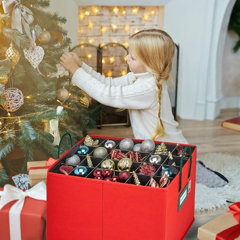 HOLDN’ STORAGE Christmas Ornament Storage Container Box with Dividers – Convenient Durable 4 Individ