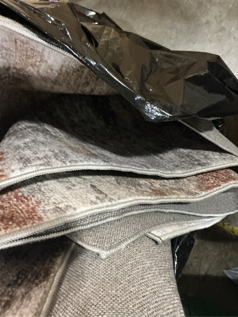 Condition photo showing As Is for washable rug 6x9, abstract morden soft area rug, non-slip low pile rugs for living room, bedroom, dining room, home, office(grey & brown) g-grey & brown 6x9