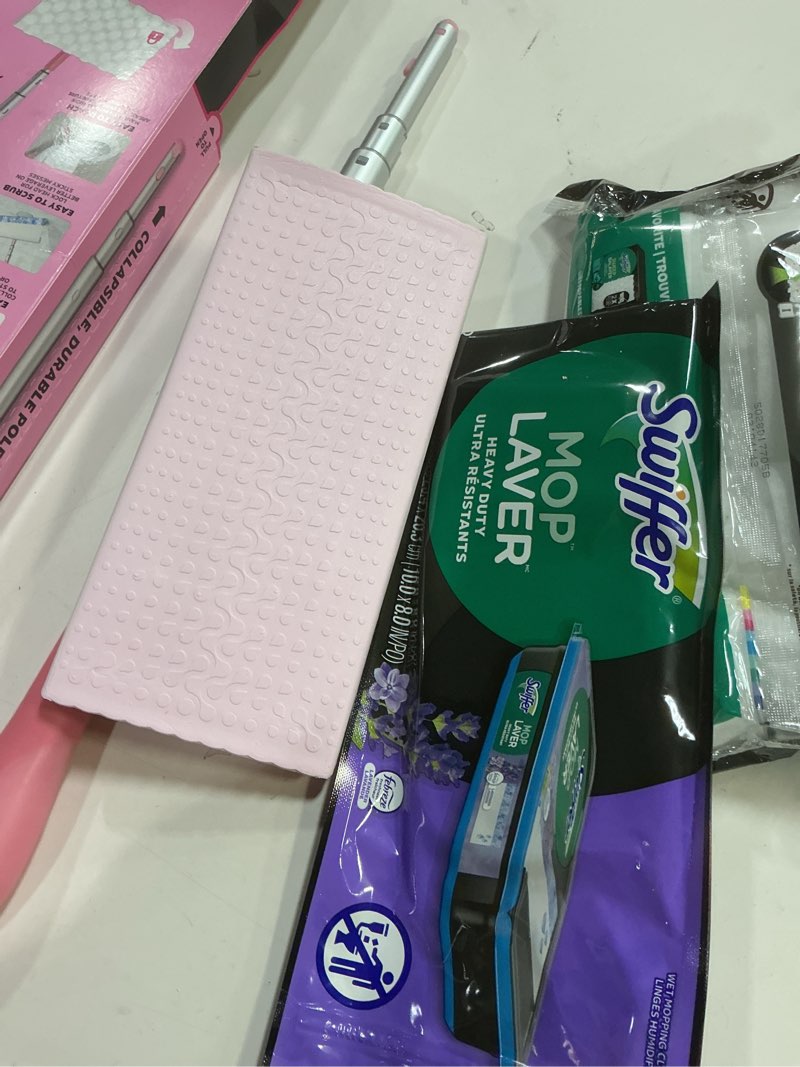 Condition photo showing Good Condition for Swiffer Sweep and Mop Deluxe, Limited Edition Pink Wicked: for Good, 2-in-1 Floor Mopping and Sweeping Kit, 1 Sweeper Device, 5 Heavy Duty Dry Sweeping Cloths, 3 Heavy Duty Wet Mopping Cloths Wicked Pink Deluxe Starter Kit