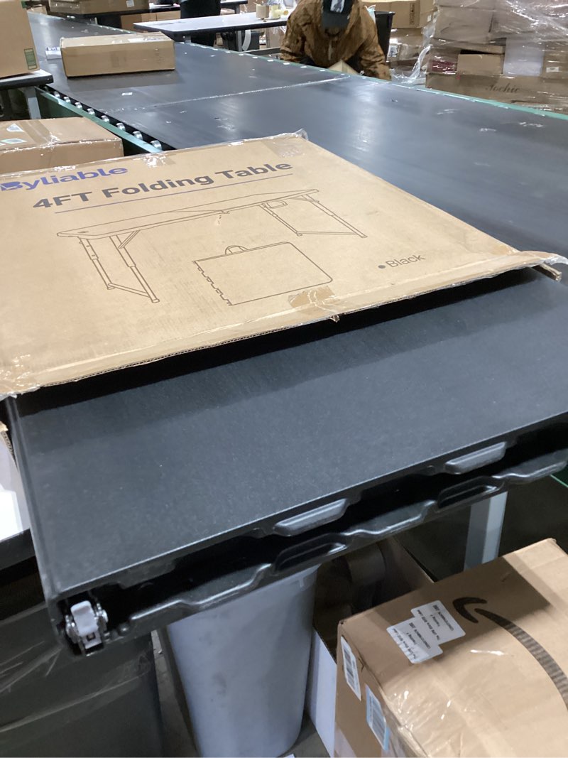 Condition photo showing Good Condition for Folding Table 4 Foot Portable Heavy Duty Plastic Fold-in-Half Utility Table Small Indoor Outdoor Adjustable Height Folding with Carrying Handle, Camping and Party, Black Black 4FT