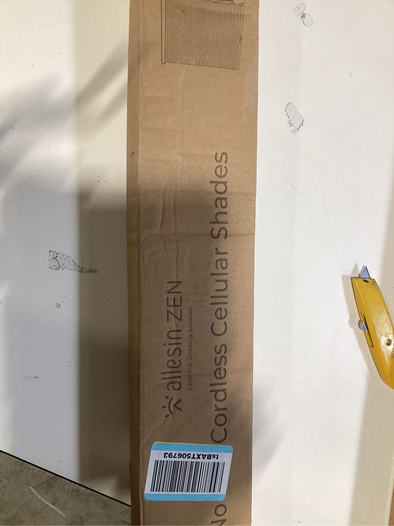 Condition photo showing New/Like New for allesin zen no drill blinds for windows blackout cordless cellular shades honeycomb blinds pull down, free stop easy install for home and office, blackout, white, 24" w x 36" h