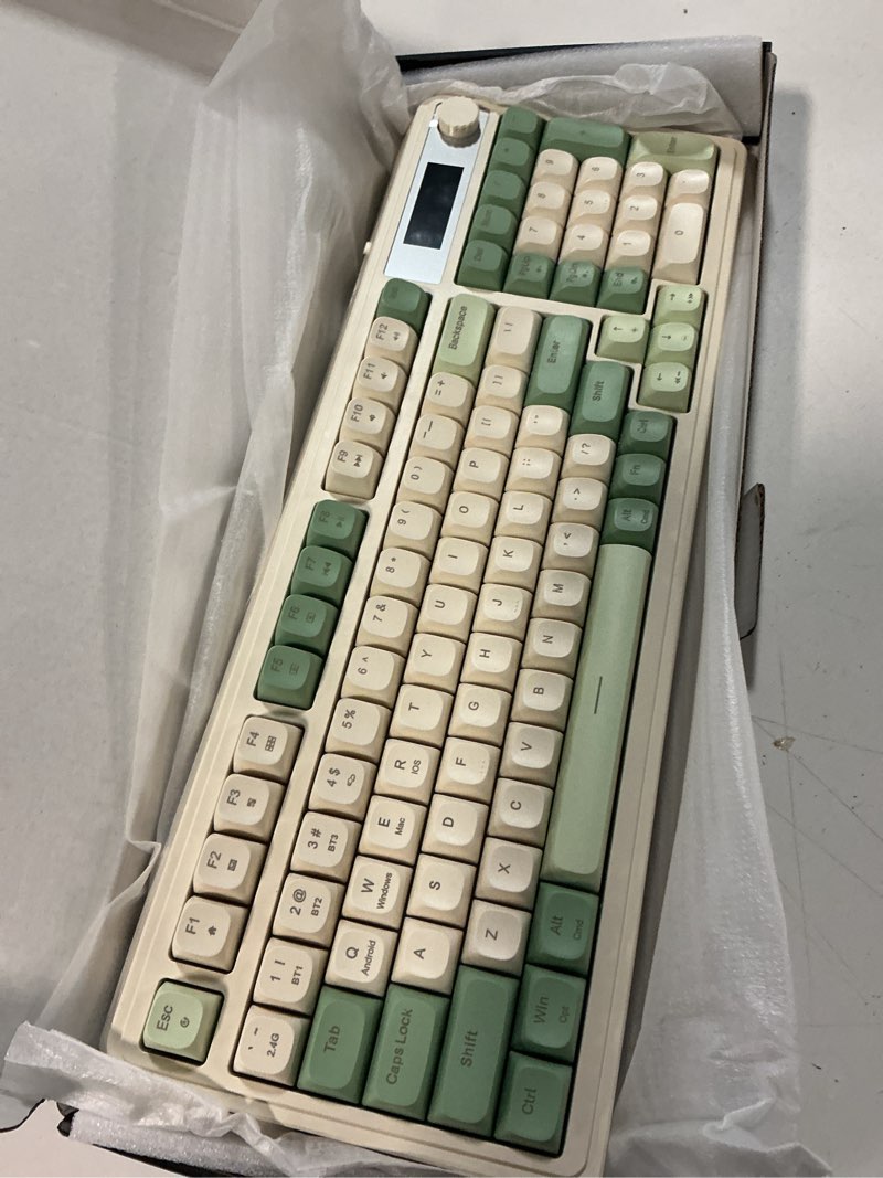 Condition photo showing New/Like New for aula s99 pro wireless keyboard, display screen & media knob, tri-mode bluetooth/2.4g/usb-c rgb creamy gaming keyboard with number pad macro keys, custom computer keyboards for laptop pc gamer - green green white