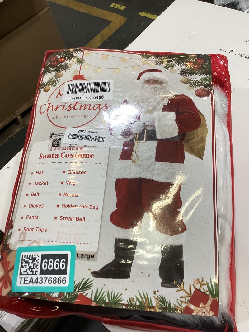 Condition photo showing New/Like New for adomi santa claus costume for men adults santa suit 11pcs mens red deluxe christmas clause outfit cosplay vacation suits set large red