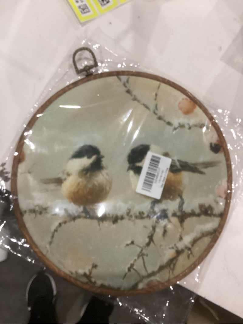 Condition photo showing New/Like New for Hiuwevt Winter Pine Tree Round Wall Art Decor, Rustic Snowy Forest Framed Canvas Prints, Cozy Farmhouse Winter Round Wall Hanging Decor for Home Bedroom Living Room Decorations, 8.6x11.4 Inches Winter29