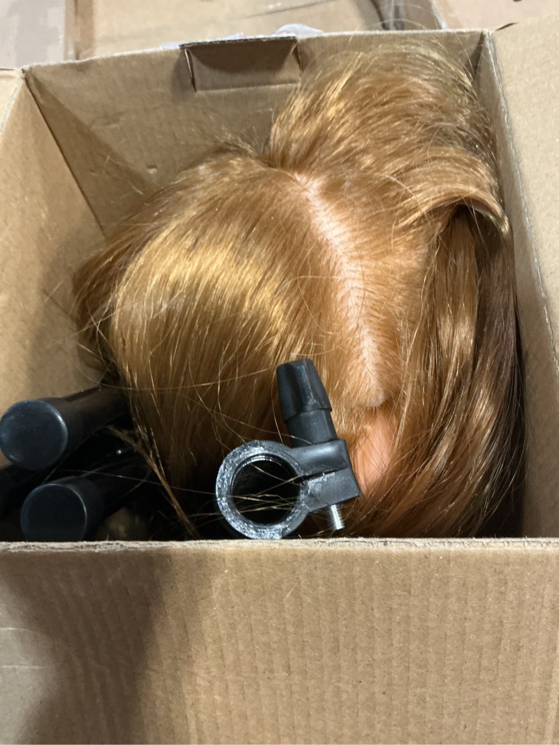 Condition photo showing As Is for 28Inch Mannequin Head with 80% Real Human Hair - Doll Head for Hair Styling Braiding Curling,Cosmetology Mannequin Head with hair with Table Clamp Hair Styling Set (Blonde) 27B#
