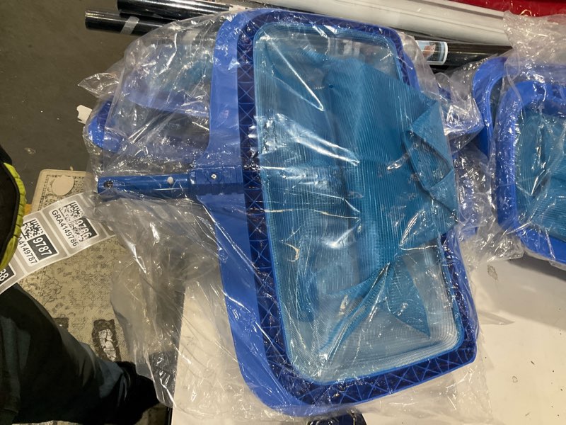 Condition photo showing As Is for swimming pool skimmer net, heavy duty swimming leaf rake cleaning tool with deep mesh net bag, easy cleaning for leaves & debris (royal blue)