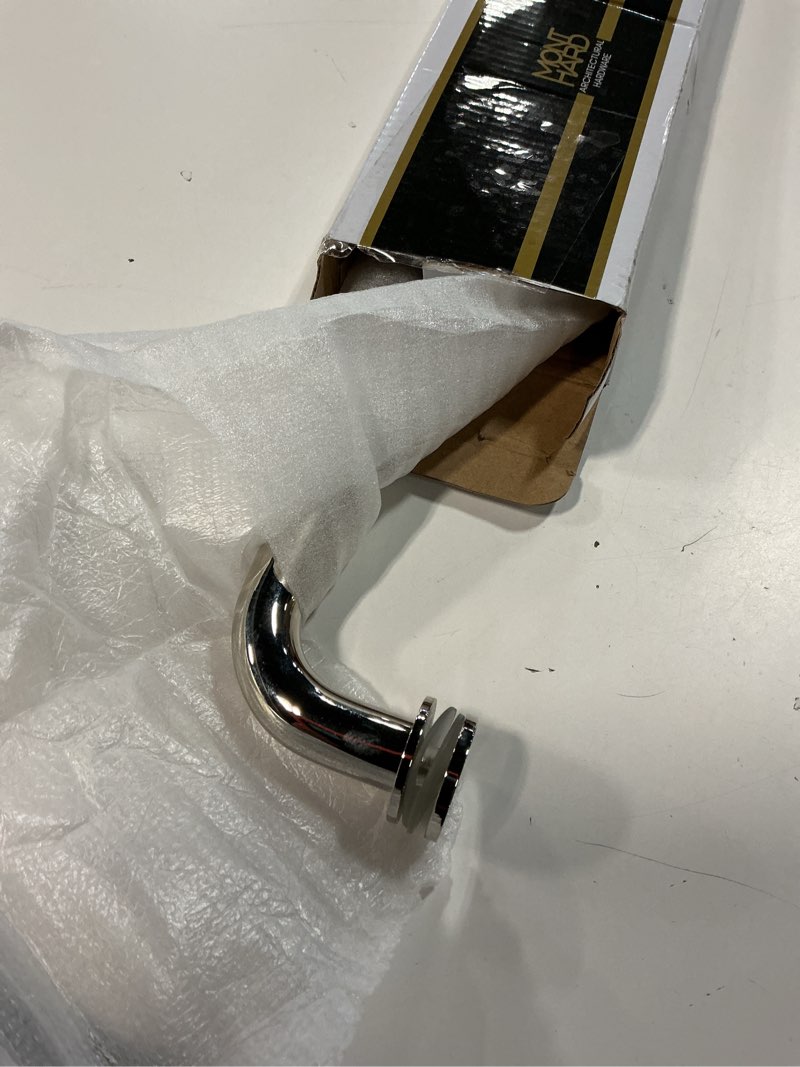 Condition photo showing Good Condition for 24" center-to-center shower door towel bar handle, round single-sided design in polished nickel with washer, fits 1/4" to 1/2" tempered glass modern frameless bathroom doors