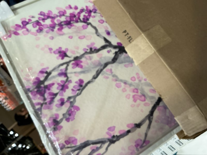 Condition photo showing New/Like New for Spring Purple Flowers on Tree Branches - Traditional Framed Canvas Wall Art Print, 24x32