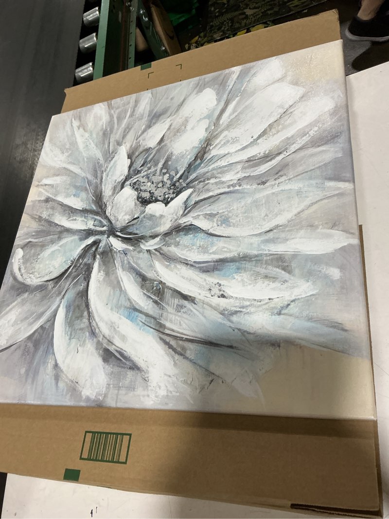 Condition photo showing Good Condition for summer melody abstract flower canvas wall art: elegant white modern floral painting contemporary blue silver peony picture gray nature botanical prints gallery artwork for bedroom 24"l x 24"w white