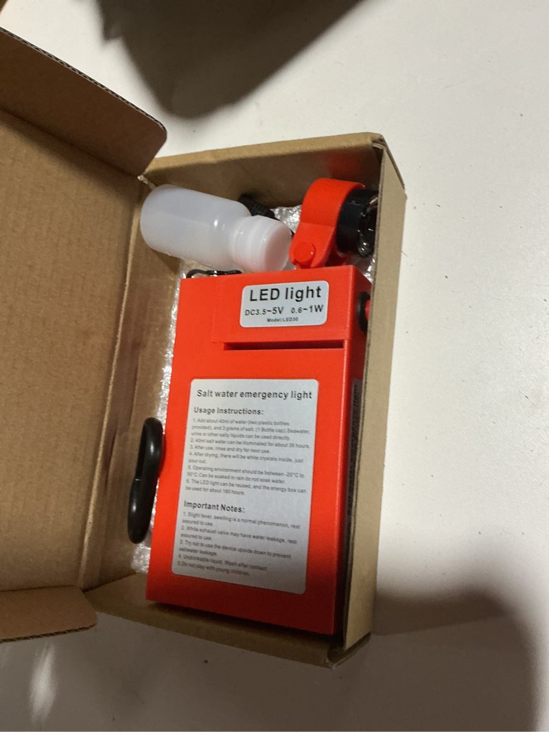 Condition photo showing Good Condition for salt water lamp, led lamp, outdoor lights, no battery emergency lamp, suitable for outdoor activities, night fishing, camping, replaceable parts sustainable use for 220 hours
