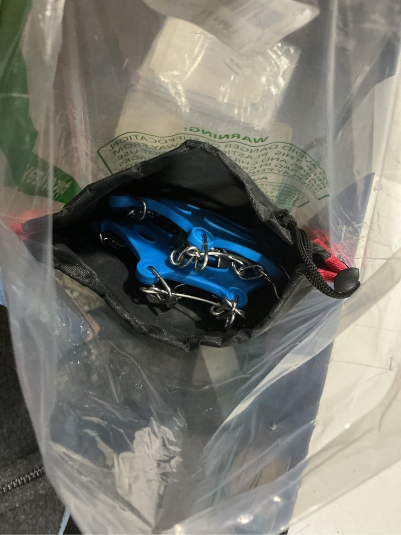 Condition photo showing Good Condition for ice cleats for kids, kids crampons for hiking boots & shoes, stainless steel anti-slip kids snow cleats, ice snow grips for toddlers, kids and youth fishing, walking, hiking & climbing s(1.5 little kid-4 big kid) blue