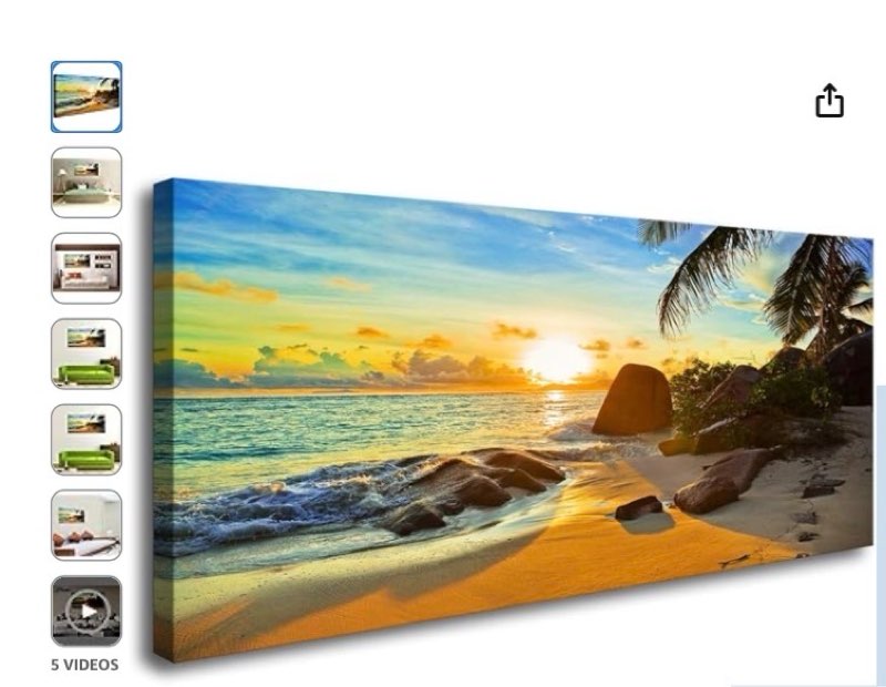 Canvas Wall Art Tropical Beach At Sunset Seascape Picture Paintings Artwork Prints Framed Ready to Hang for Home Office Bedroom Living Room Bathroom Kitchen Wall Decor 29x58
