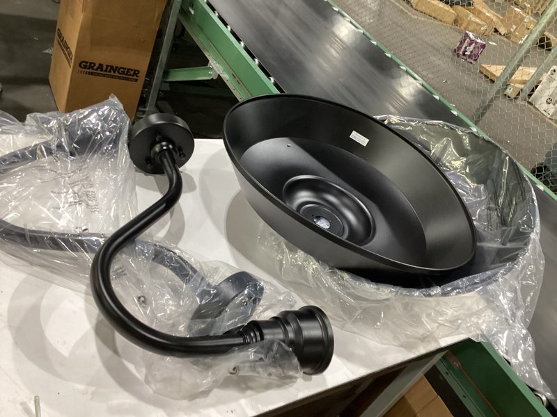 Condition photo showing New/Like New for 24 inch large gooseneck barn light outdoor lights 2-pack, vintage exterior black barn light with dusk to dawn sensor for farmhouse, porch, patio, gooseneck lighting…
