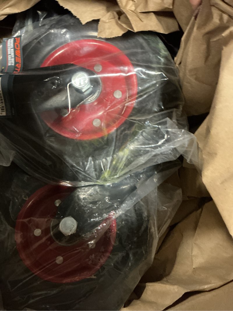 Condition photo showing New/Like New for powertec 8 inch caster wheels set of 4, heavy duty swivel plate casters with rubber knobby tread for workbench, dolly, cart, trolley, wagon, toolbox and chicken coop, large castor wheels (17051-p4) 8 inch, 4pk