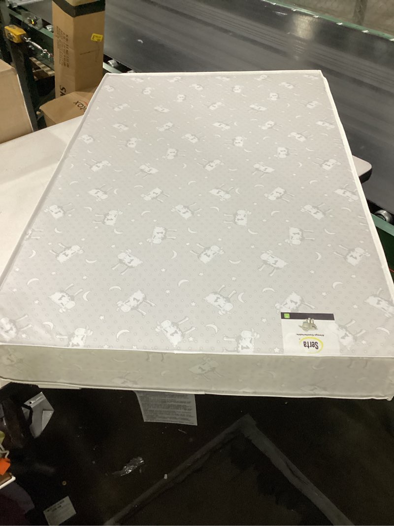 Condition photo showing Good Condition for delta children serta sleeptrue mini crib mattress, premium sustainably sourced fiber core, hypoallergenic & waterproof cover, greenguard gold certified - made in usa, white 38x24x4 inch (pack of 1) mattress