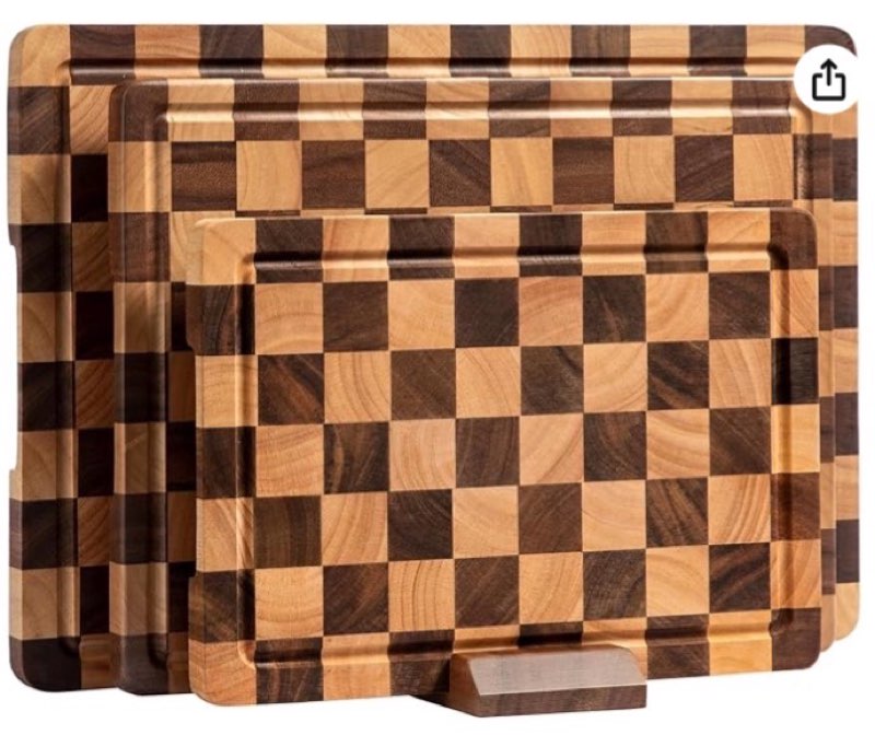 checkered cutting boards for kitchen, wooden cutting board set, acacia chopping board with juice grooves & handles, butcher block serving tray for meat, vegetables and fruits, 3pcs