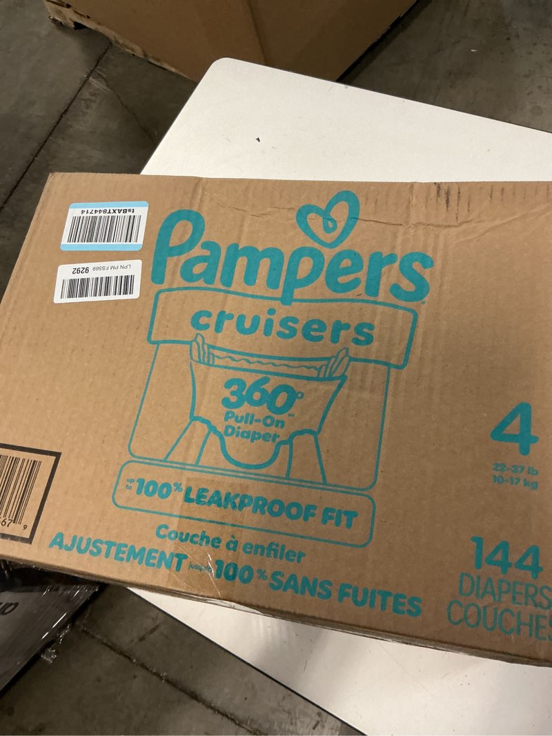 Condition photo showing New/Like New for Pampers Diapers - Cruisers 360 - Size 4, 144 Count, Babyproof up to 100% Leakproof Pull-On Diaper Size 4 144