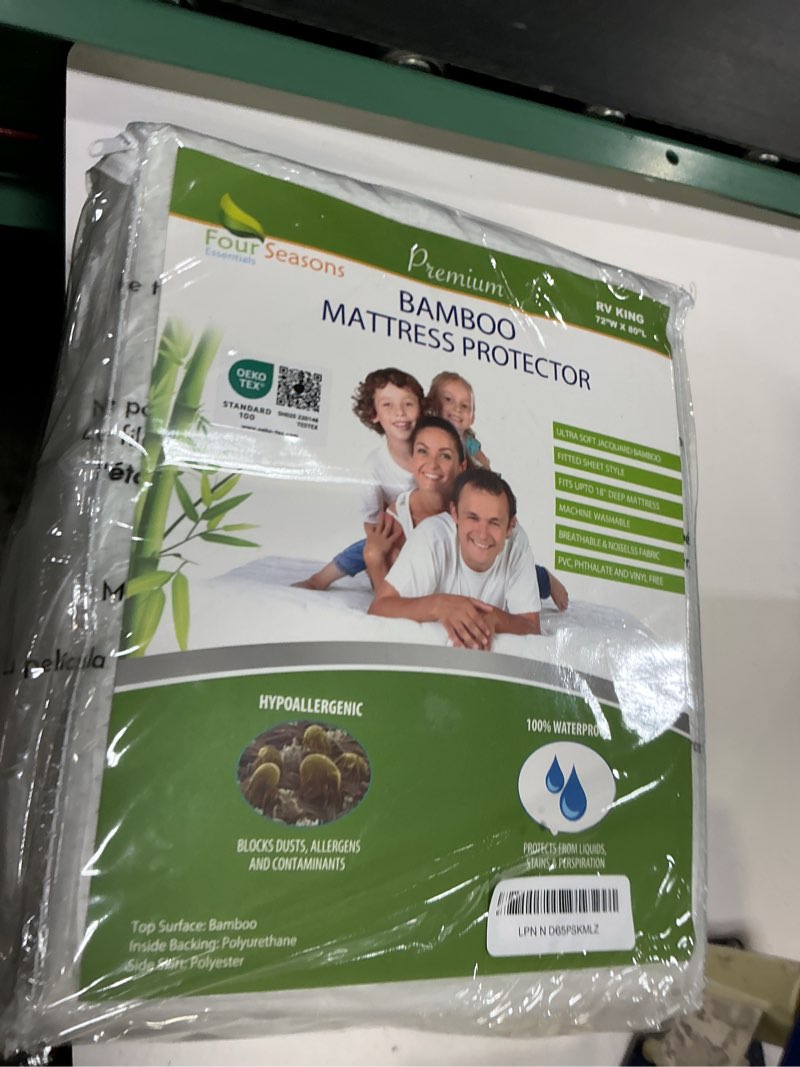 Condition photo showing New/Like New for four seasons essentials rv king size waterproof mattress protector - cooling viscose derived from bamboo fitted sheet mattress cover - quilted jacquard pad protects from dust allergens rv king (72" x 80") viscose fitted protector
