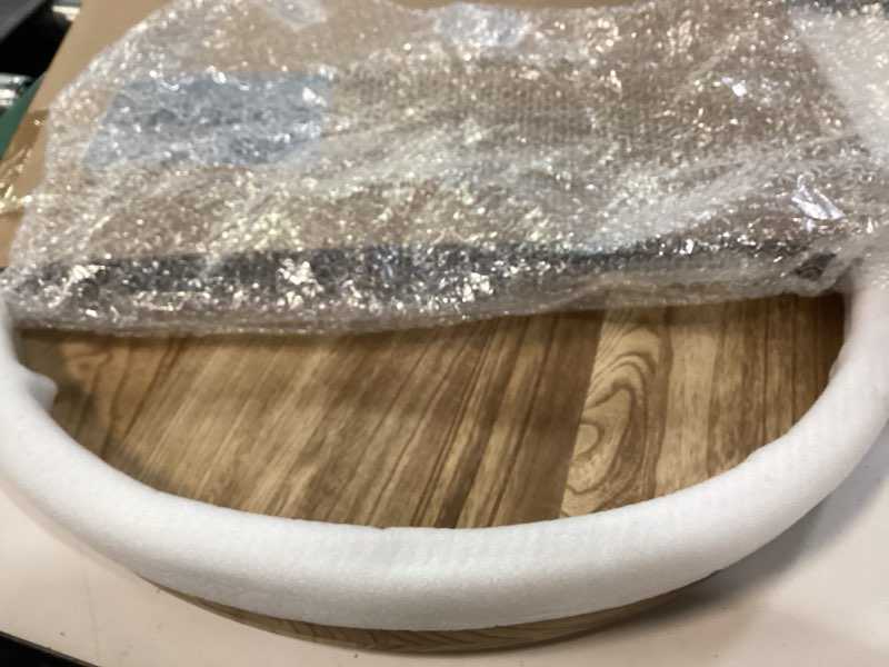 Condition photo showing Good Condition for Round Ottoman Table Tray Round-24 - Rustic Wooden Serving Tray for Farmhouse Decorative Oversized Coffee Table Trays Living Room Kitchen Counter Breakfast Nature 24" Nature