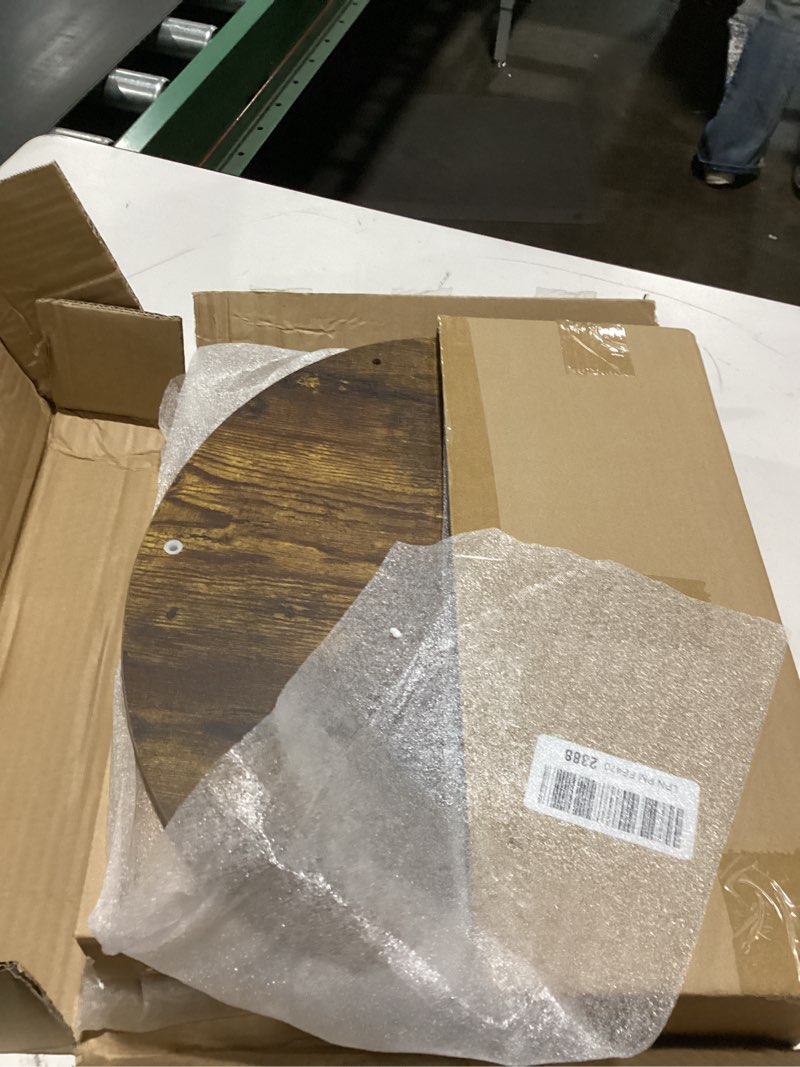 Condition photo showing Good Condition for Small Round Side Table - 3-Tier Oval Accent Table for Small Spaces, Rustic Wood and Metal Nightstand for Living Room or Bedroom, with Built-in USB Ports and Power Outlet, Rustic Brown 1-Pack Includes Power Outlets Rustic Brown