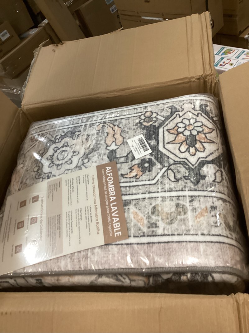 Condition photo showing New/Like New for Lessymo 9×12 Area Rugs Washable for Living Room, Large Soft Indoor Rug Non-Slip for Bedroom Kitchen Dining Room Dorm Nursery, Vintage Boho Carpet Stain Resistant for Office Home Decor, Grey/Brown Grey Brown 9' x 12' (Rectangular)