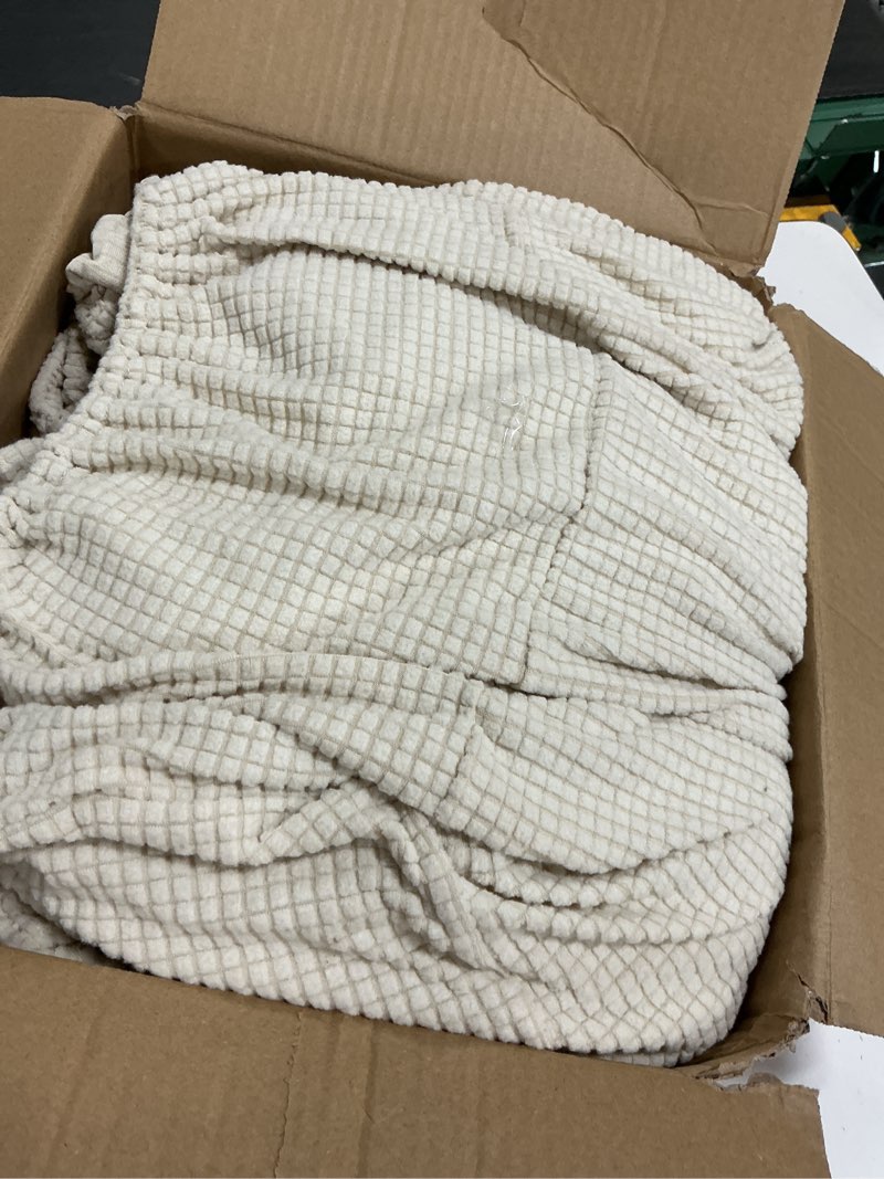 Condition photo showing As Is for SUBRTEX 5 Pieces Stretch Sofa Slipcover Sets Couch Cover Sets Backrest Cushion Covers Furniture Protector Collection Set for Oversize Sofa Loveseat Chair Slip Covers(Medium, Ivory) Ivory Medium