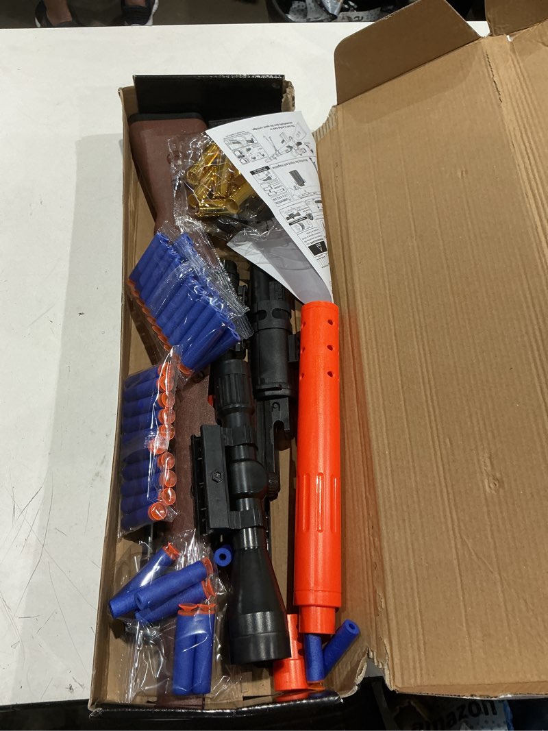 Condition photo showing Good Condition for toy sniper rifle gun with shell ejecting mechanism, spring-powered pump action, realistic design for outdoor shooting games & collectors, safe foam bullets for kids ages 8+ brown