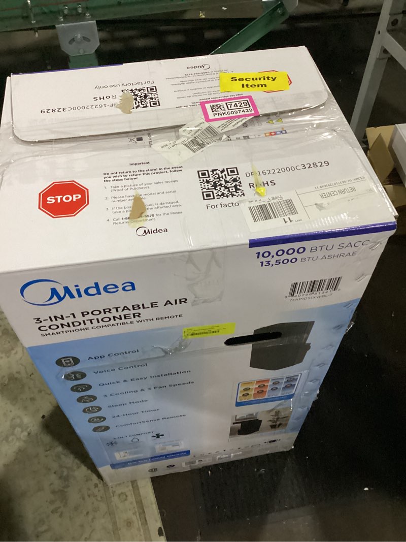 Condition photo showing New/Like New for midea 10,000 btu smart portable air conditioner, new, covers up to 450 sq. ft., black,
