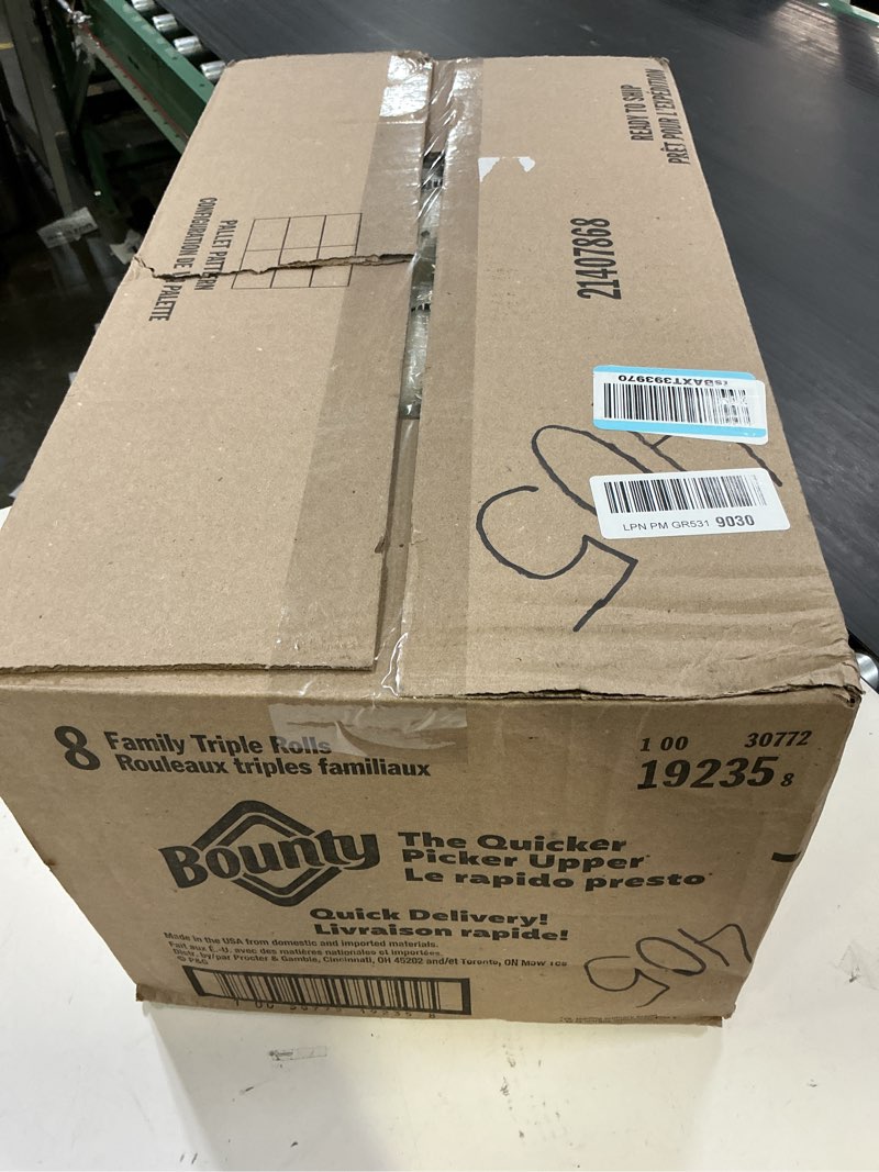 Condition photo showing New/Like New for bounty quick-size paper towels, white, 8 family triple rolls = 27 regular rolls family triple 8 rolls (141 sheets)