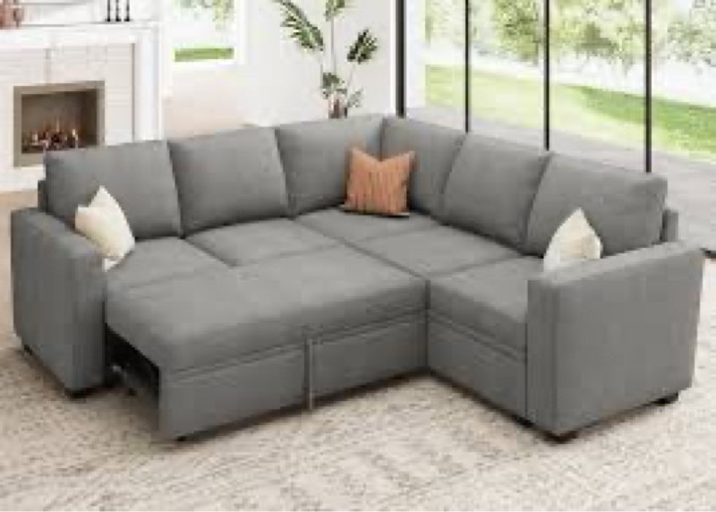 ( incomplete) honbay modular sectional sleeper sofa with pull out bed, chenille l shaped couch with storage seats,